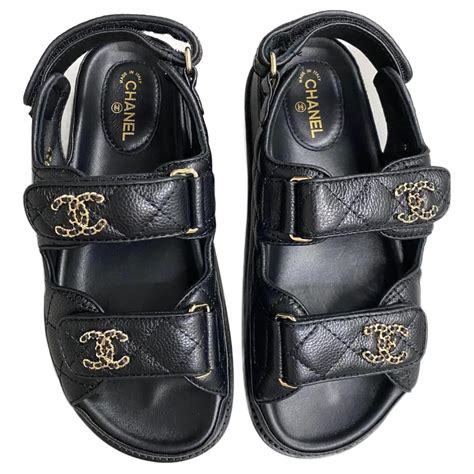 chanel black leather velcro sandals|chanel quilted sandals 2020.